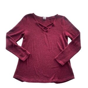 Burgundy Long Sleeve Criss Cross Shirt Size S